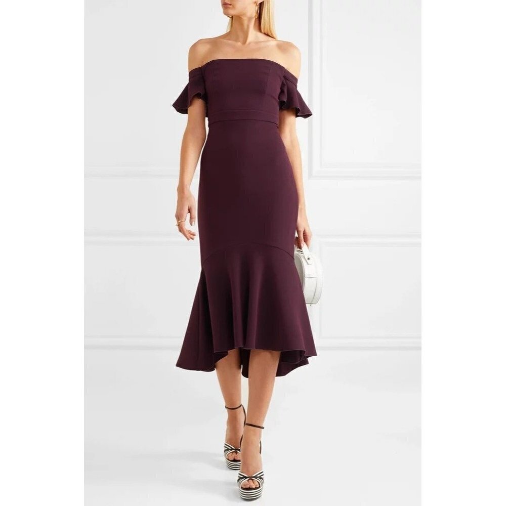 Rachel Zoe Devon Tulip Dress in Warm Plum Small Womens Off the Shoulders Party